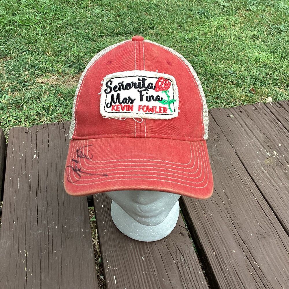 Kevin Fowler "Señorita‎ Mas Fina" Red Trucker Hat Embroidered Rose Signed